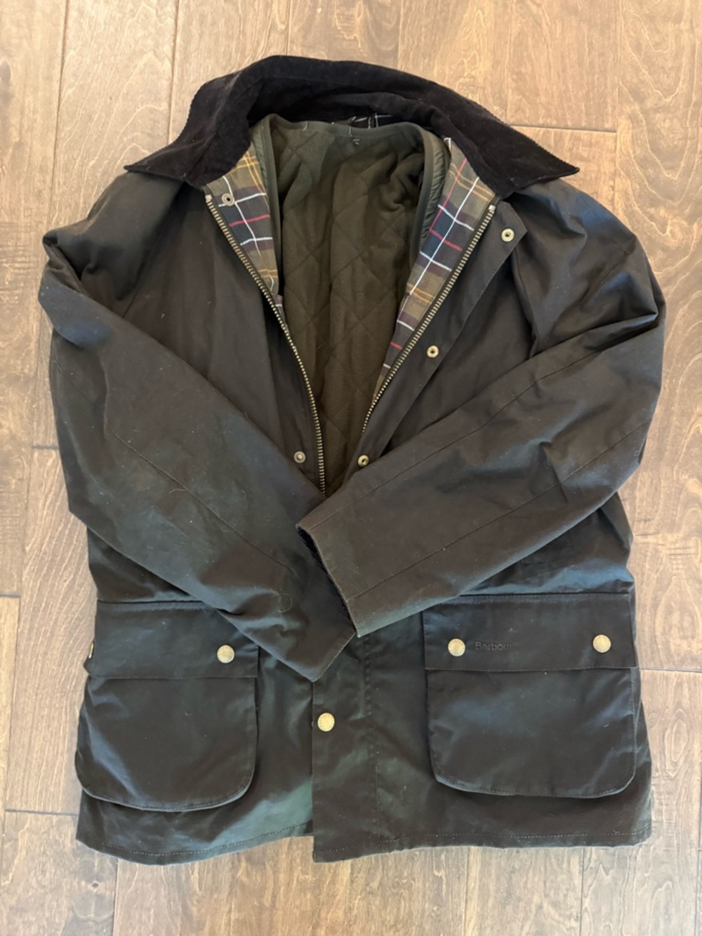 Barbour Olive Waxed Field Jacket with Quilted Lining